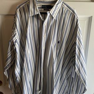 Men’s Polo Classic Fit long sleeve button down. Blue Stripe 3XL